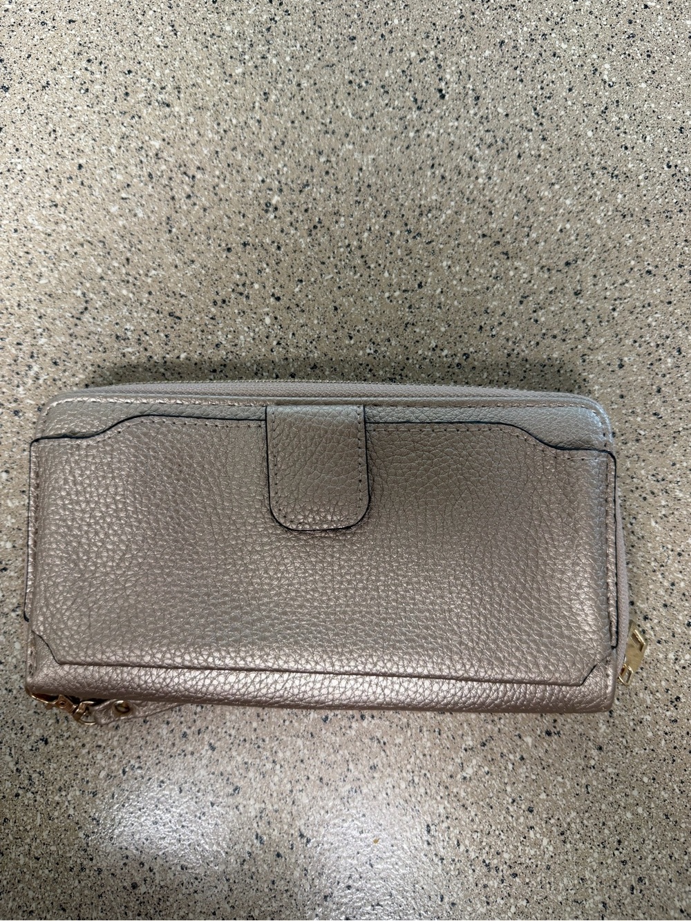 Metallic Taupe Leather Wallet with Snap Closure